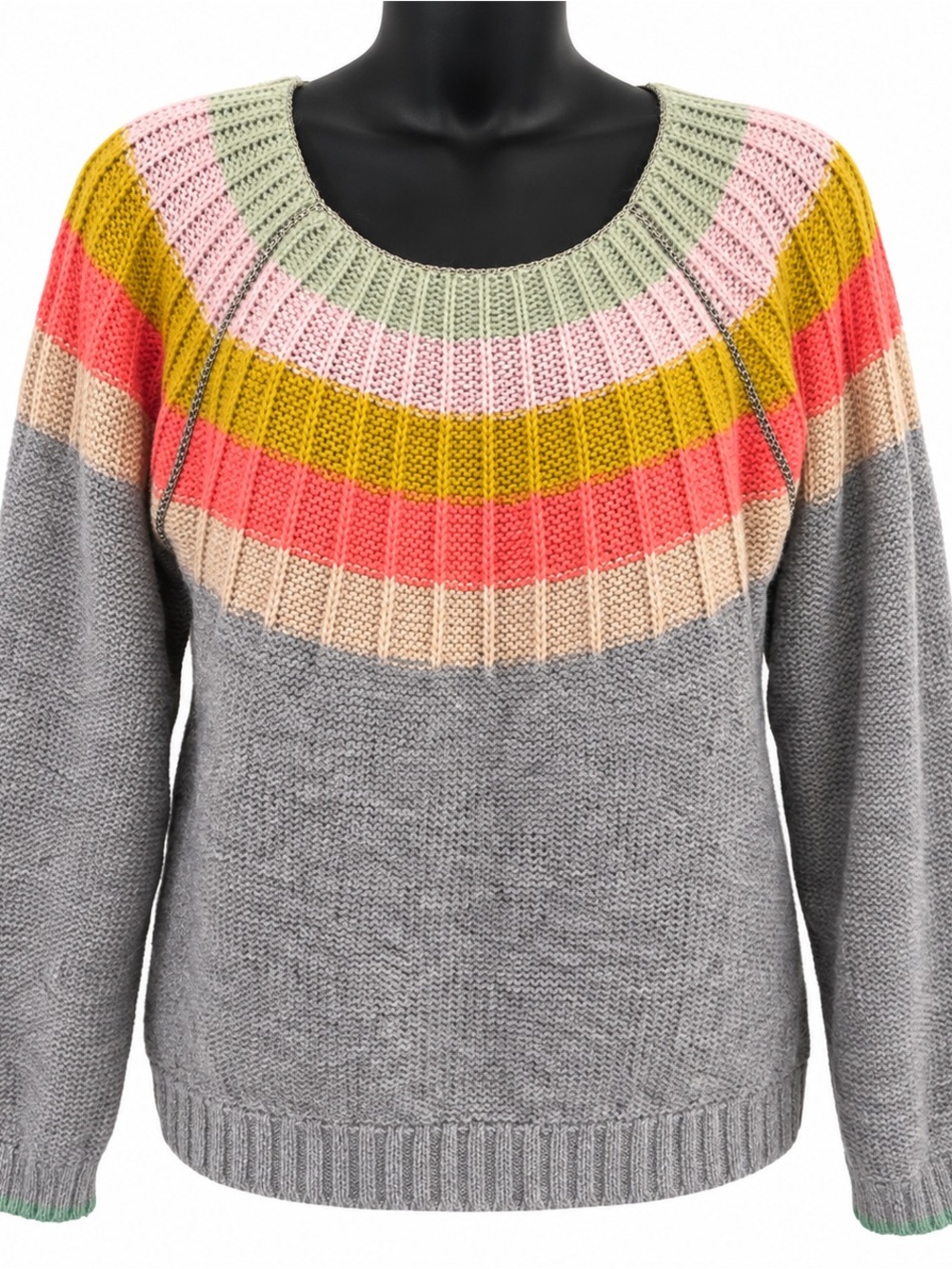 Anthropologie Women’s Large Gray Multicolor Fair Isle Knit Sweater Metallic Trim